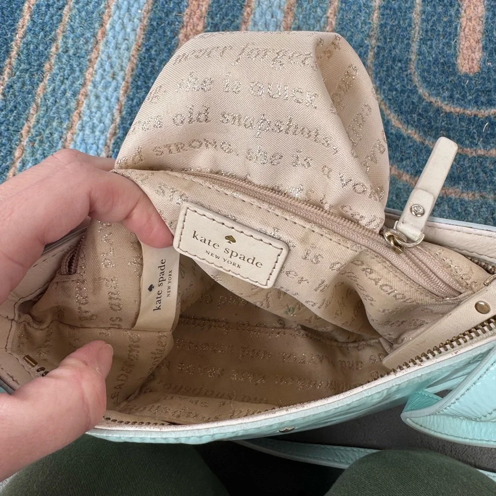 Kate Spade Light Blue Patent Leather Crossbody Bag Zippered Robin’s Egg Mint